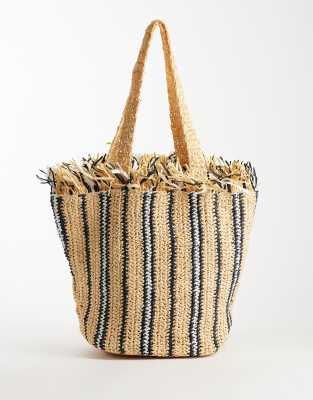 Asos Design Striped Fringed-edge Tote Bag In Multi