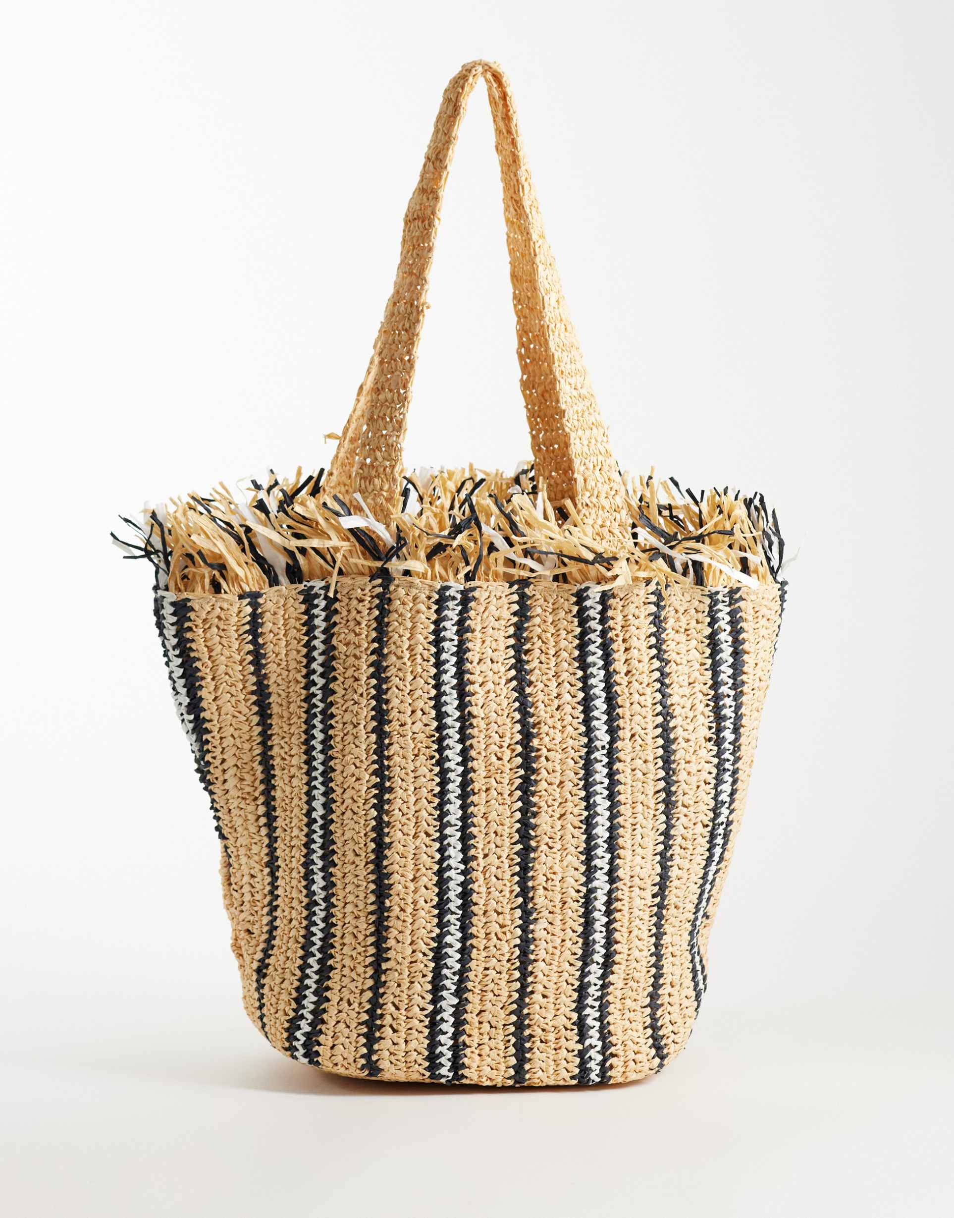 asos design striped fringed-edge tote bag in multi