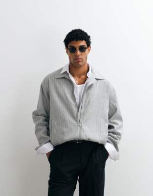 Asos Design Striped Harrington Jacket In Gray