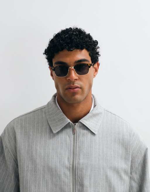 ASOS DESIGN striped harrington jacket in grey, 3 of 5