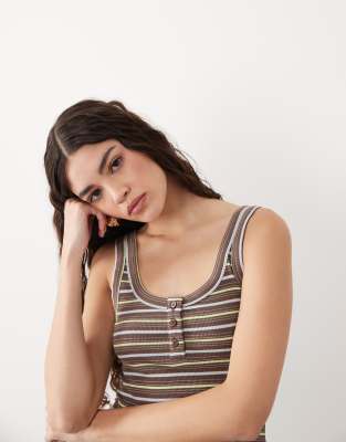 Asos Design Striped Henley Tank Top In Multi
