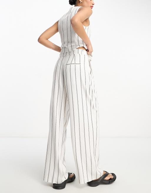 ASOS DESIGN striped inverted pleat wide leg trousers with linen in multi