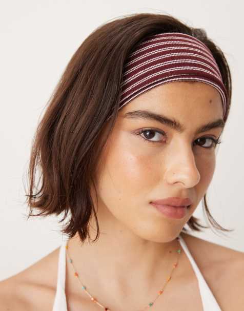ASOS DESIGN striped jersey headband in burgundy and cream - view 1
