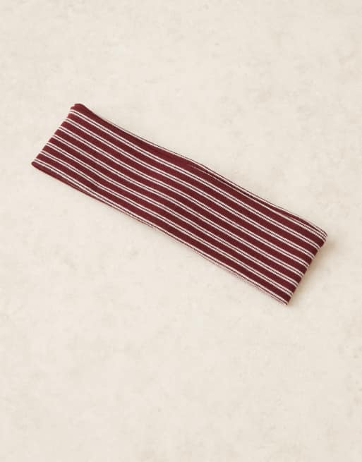 ASOS DESIGN striped jersey headband in burgundy and cream, 3 of 3
