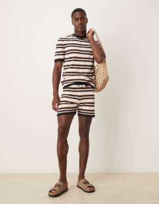 Asos Design Striped Knit T-shirt - Part Of A Set-black