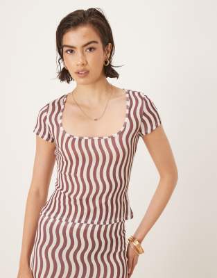 Asos Design Striped Mesh Short Sleeve T-shirt In Pink