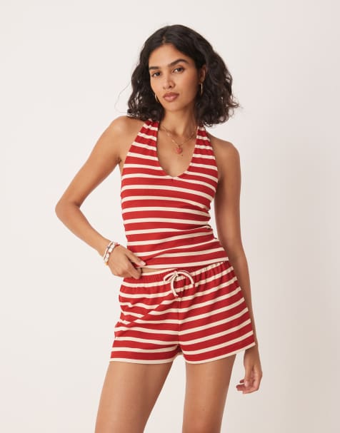 ASOS DESIGN striped mid rise micro boxer shorts in red - view 1