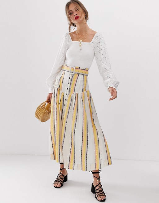 ASOS DESIGN striped midi skirt with drop waist and self belt | ASOS
