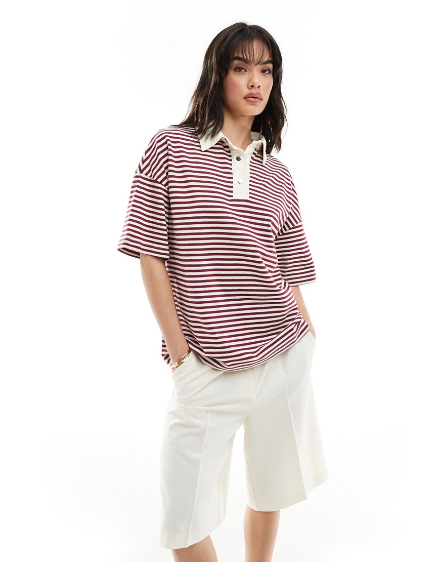 ASOS DESIGN striped oversized rugby top in red and white-Multi