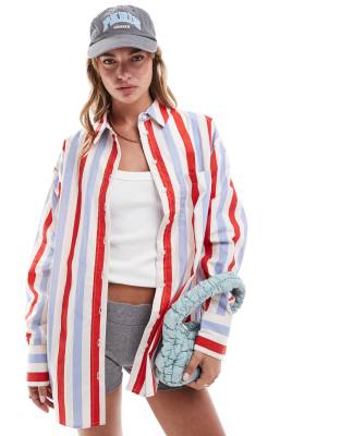 Asos Design Striped Oxford Shirt In Red And Blue-multi