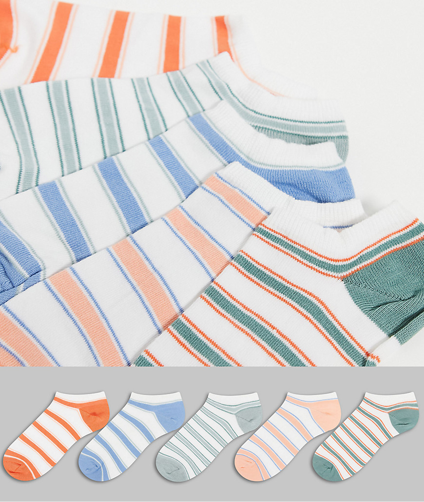 ASOS DESIGN striped pastel sneaker socks 5 pack-Multi