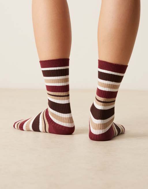 ASOS DESIGN striped pattern socks in red and camel | ASOS