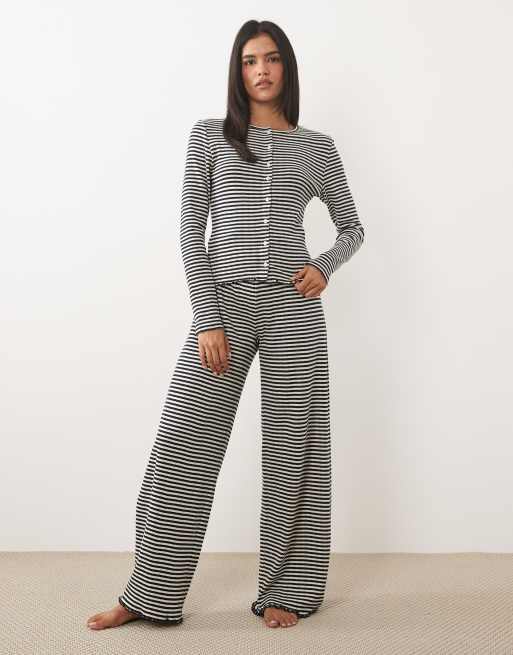 ASOS DESIGN striped pointelle button up cardigan in navy and white, 3 of 4