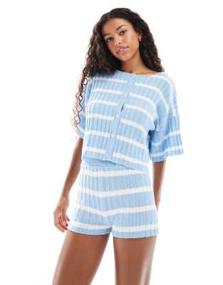 ASOS DESIGN striped rib knit shorts in blue - part of a set