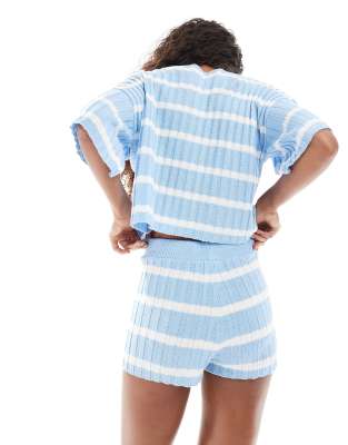 ASOS DESIGN striped rib knit shorts in blue - part of a set