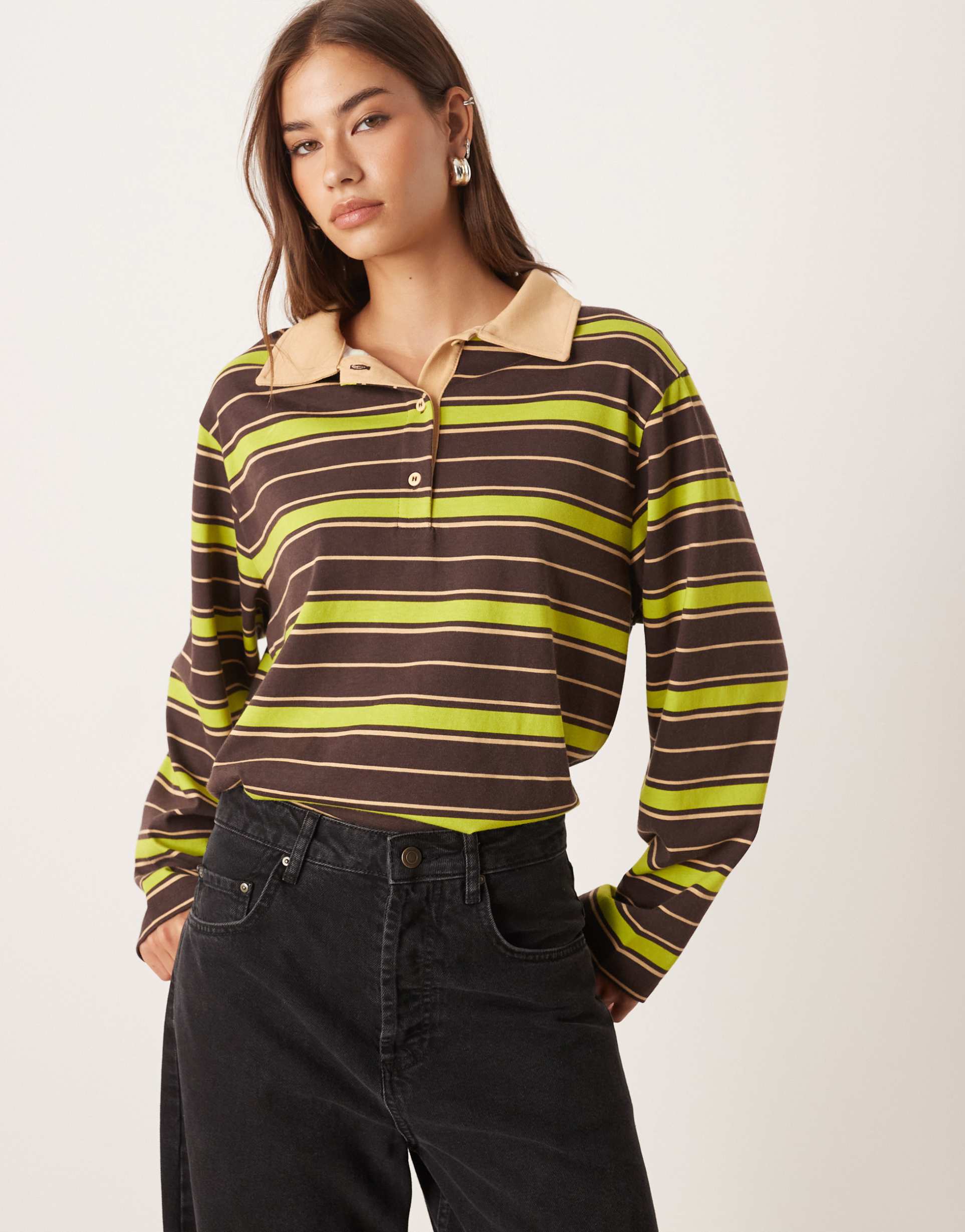 asos design striped rugby polo top in navy