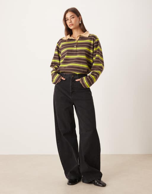 ASOS DESIGN striped rugby polo top in navy