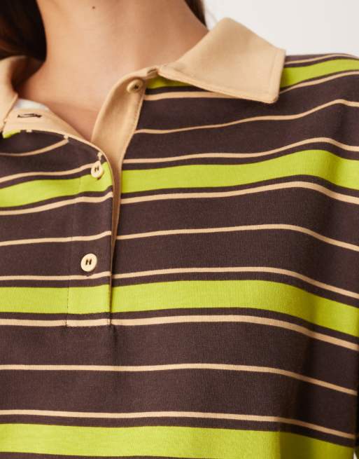 ASOS DESIGN striped rugby polo top in navy