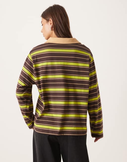 ASOS DESIGN striped rugby polo top in navy