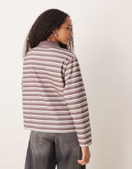 ASOS DESIGN striped rugby top in fig