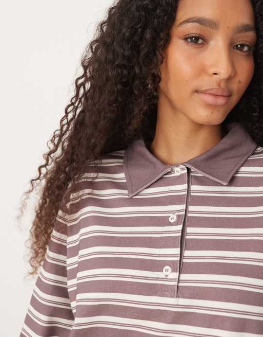 ASOS DESIGN striped rugby top in fig