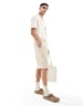 New Look olive embroidered linen-look revere shirt in off white