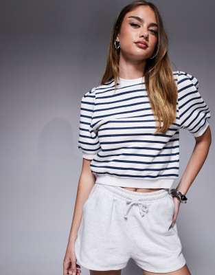 Asos Design Striped Short Sleeve Sweatshirt Fabric Tee In Multi