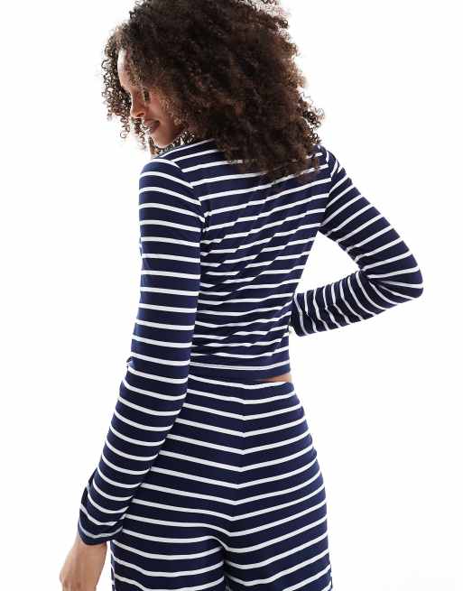 ASOS DESIGN striped shrunken cardigan in navy (part of a set), 2 of 4
