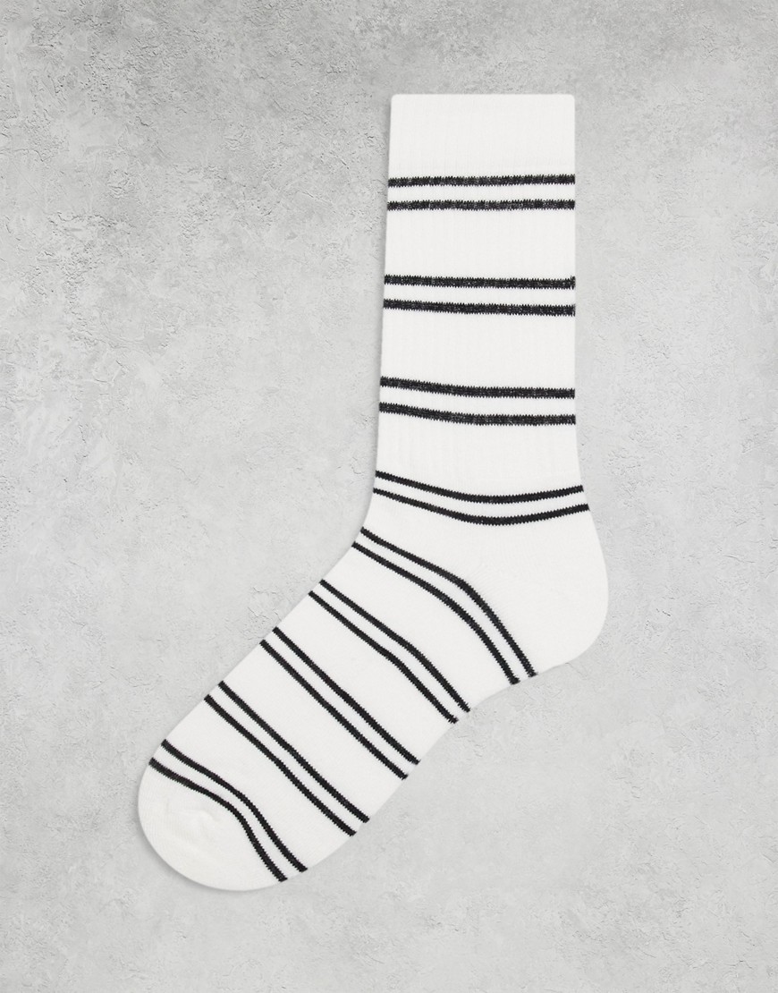 Asos Design Striped Sock In White And Navy