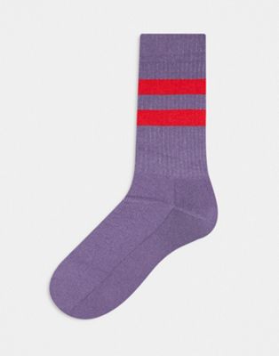 ASOS DESIGN striped socks in purple and red