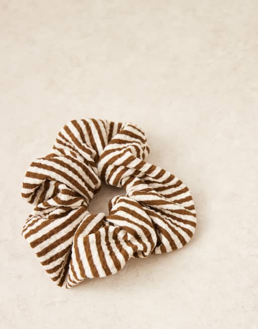 ASOS DESIGN striped soft scrunchie in chocolate brown and cream