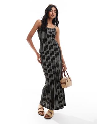 ASOS DESIGN striped strappy maxi dress with back detail in black