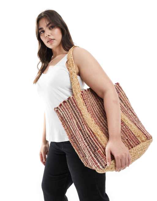 ASOS DESIGN striped straw jute tote bag in multi