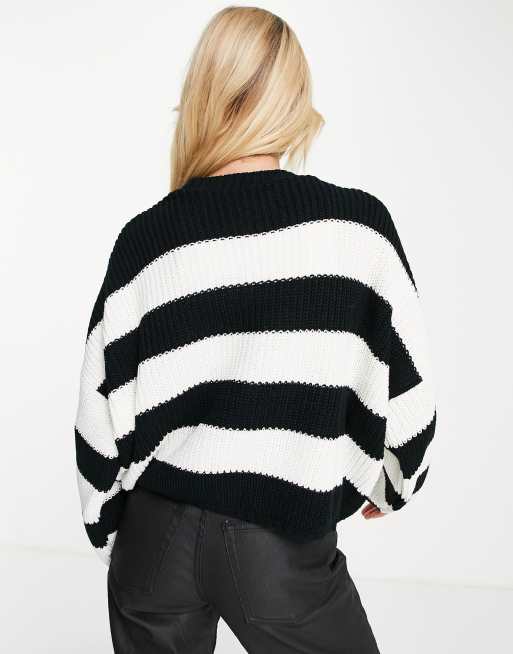 ASOS Design Sweater in Mixed Yarn Stripe in Black and white-Multi