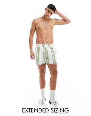 ASOS DESIGN striped swim shorts in short length in sage green - ASOS Price Checker