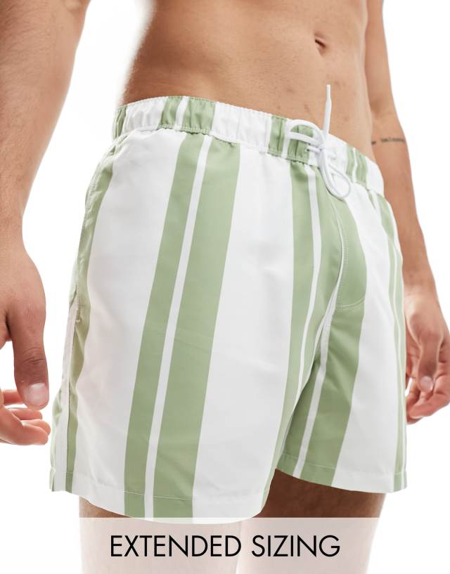 ASOS DESIGN - striped swim shorts in short length in sage green