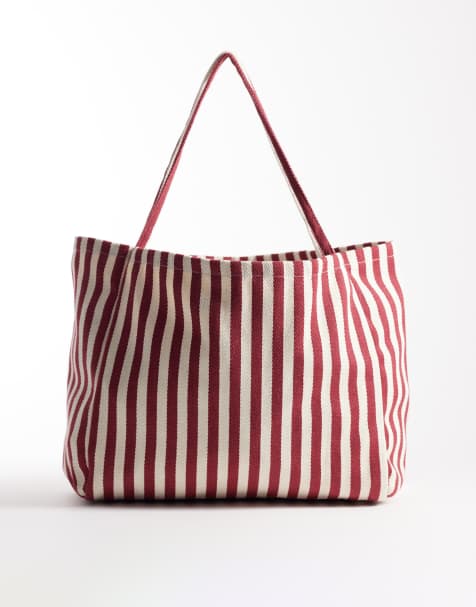 ASOS DESIGN striped textured tote bag in red  - view 1