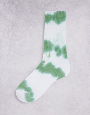 ASOS DESIGN striped tie dye sports sock in green