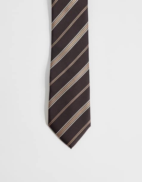 ASOS DESIGN striped tie in brown - view 1