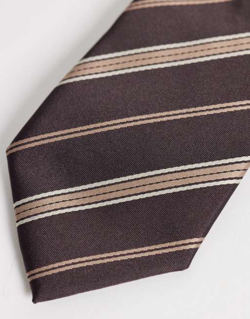ASOS DESIGN striped tie in brown, 2 of 3