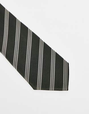 Asos Design Striped Tie In Burgundy