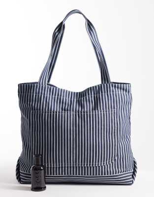 Asos Design Striped Tote In Blue