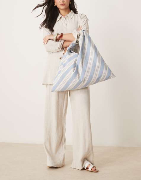 ASOS DESIGN striped trapeze tote bag in blue - view 1