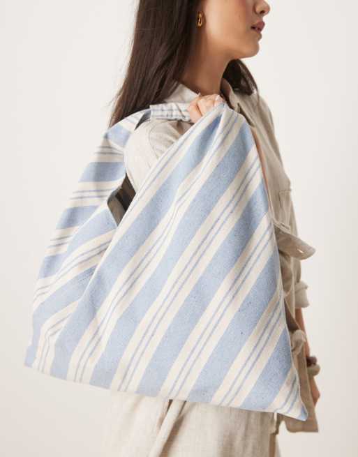 ASOS DESIGN striped trapeze tote bag in blue