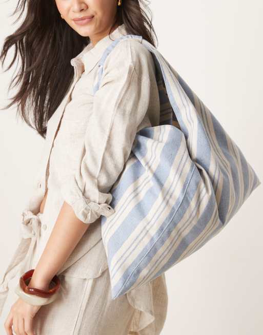 ASOS DESIGN striped trapeze tote bag in blue