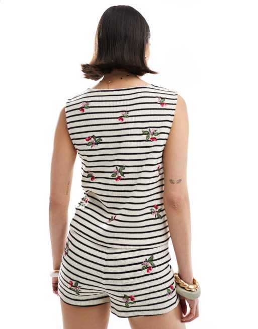 ASOS DESIGN striped vest with cherry embroidery, 2 of 4