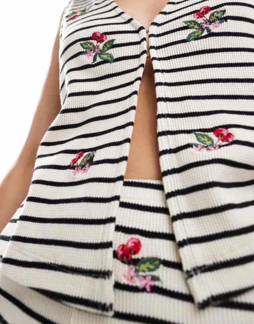 ASOS DESIGN striped vest with cherry embroidery, 3 of 4