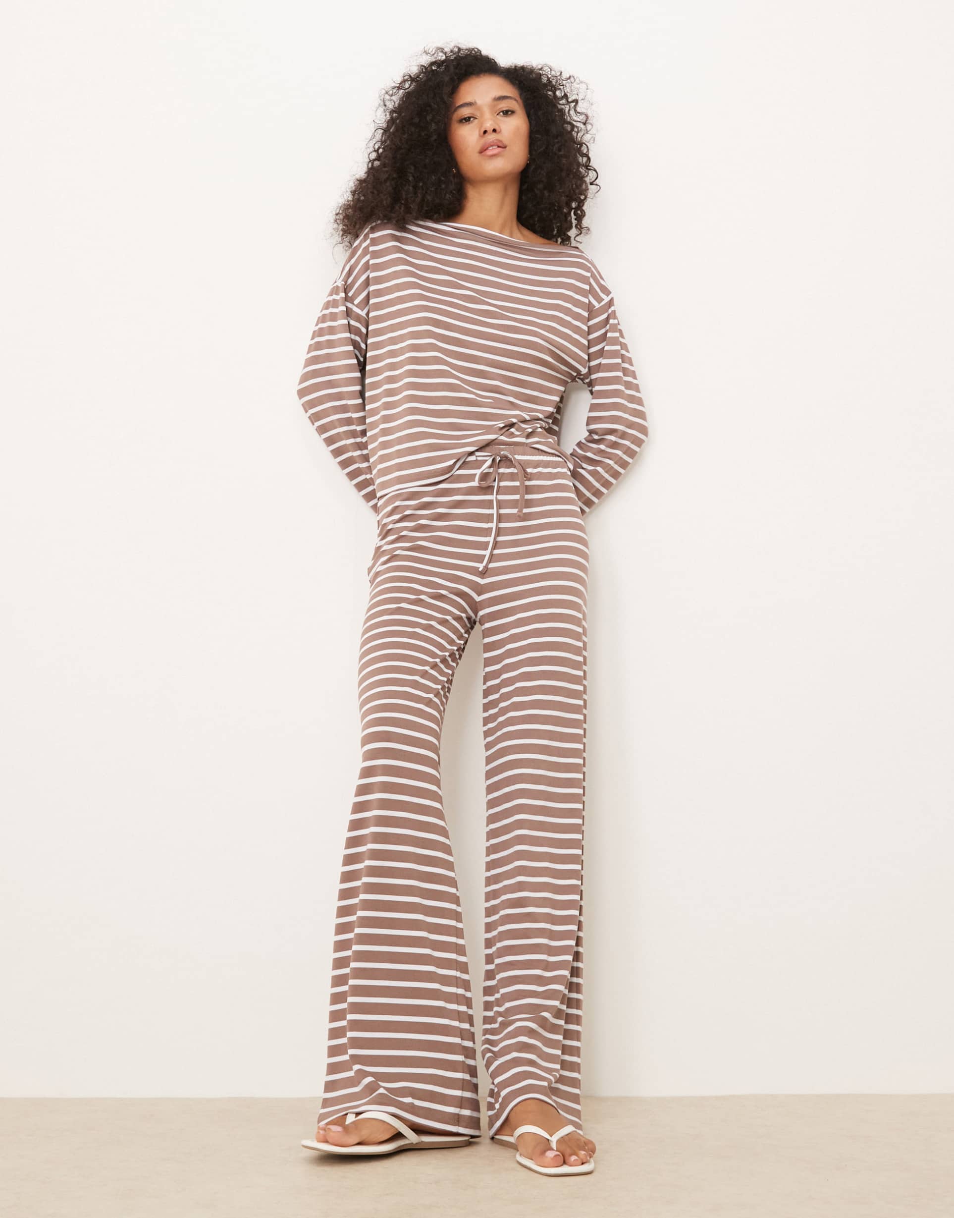 asos design striped wide leg pants in brown - part of a set