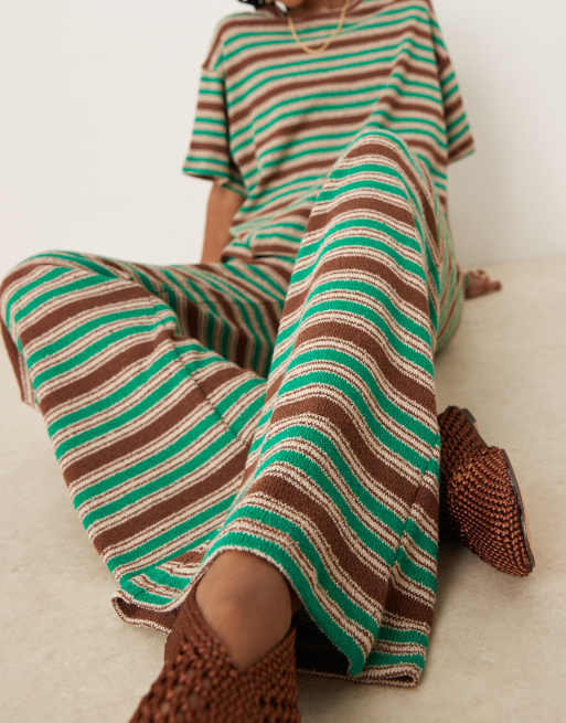 ASOS DESIGN striped wide leg pants in green and brown stripes - part of a set