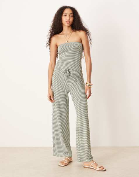 ASOS DESIGN striped wide leg pants in green - part of a set - view 1